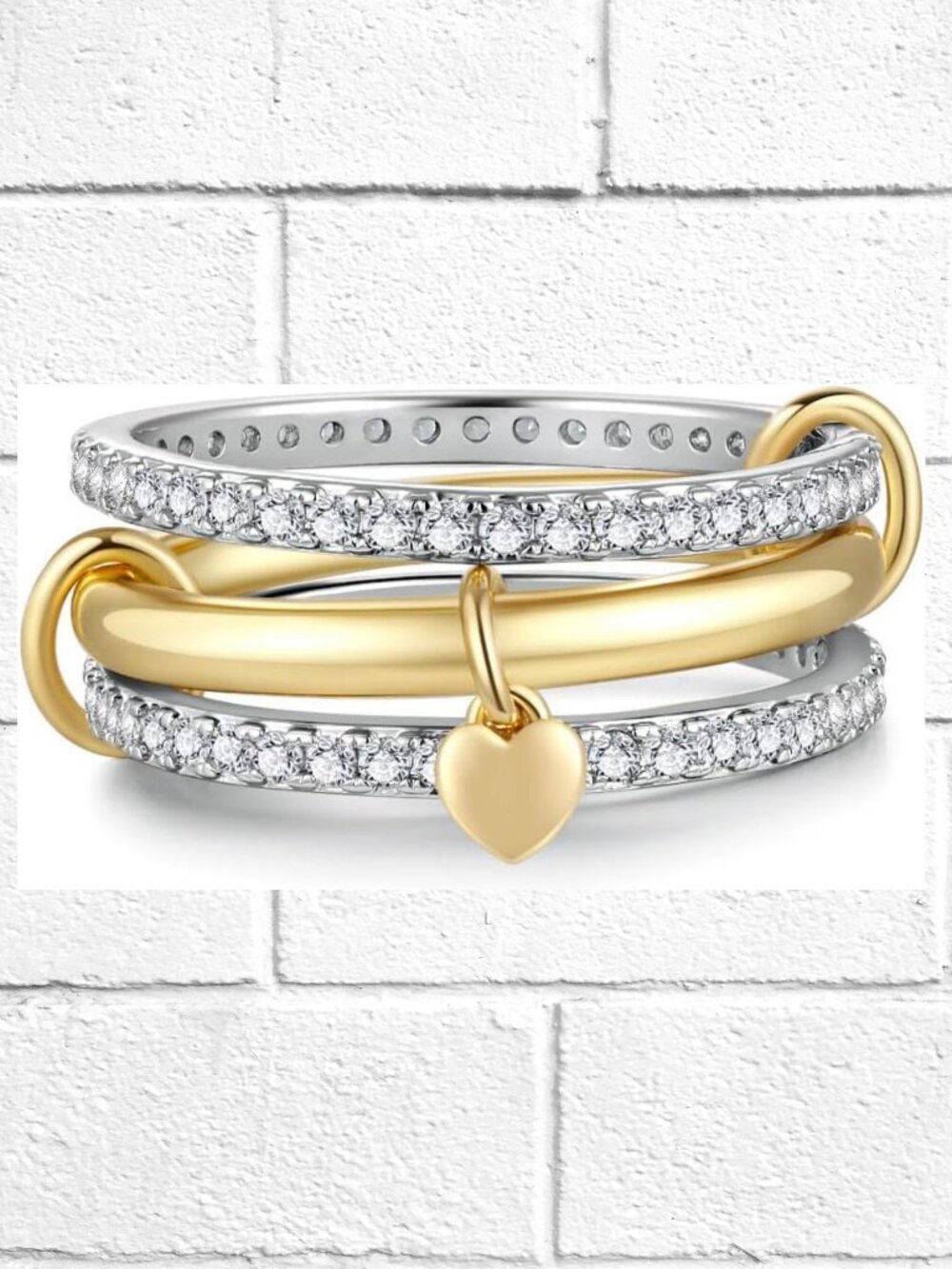 NWT! Sterling Silver Womens Stackable Rings with CZ's - 14K Gold-Plated - Size 7